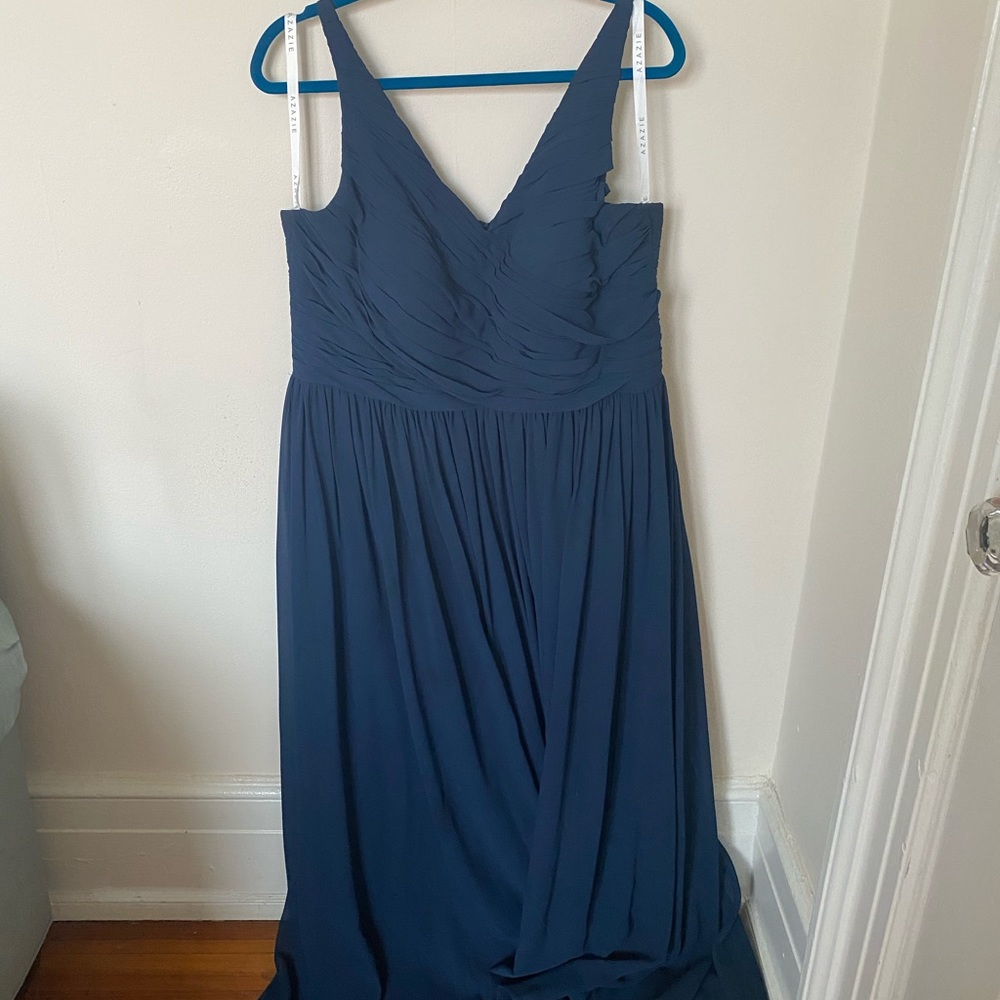 Azazie navy floor length dress